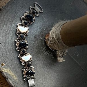 Estate Sale Find! Book-Chain Bracelet with Black Onyx like and Opal like Stones!